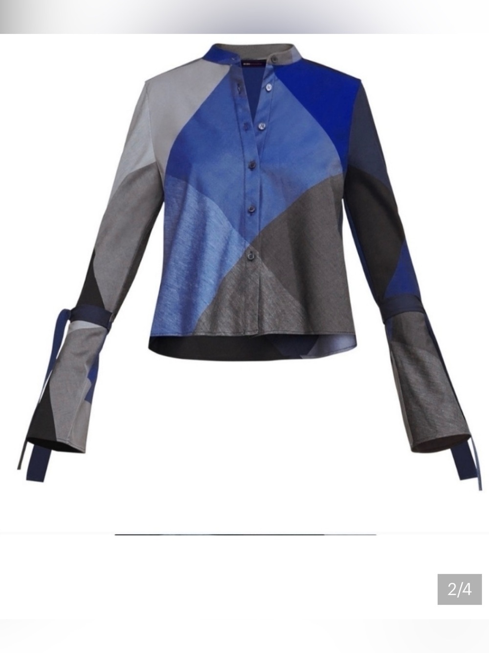 BCBGMAXAZRIA Women's Long Sleeve Marissa Blue Black Button Up Top Size Large - Picture 2 of 8